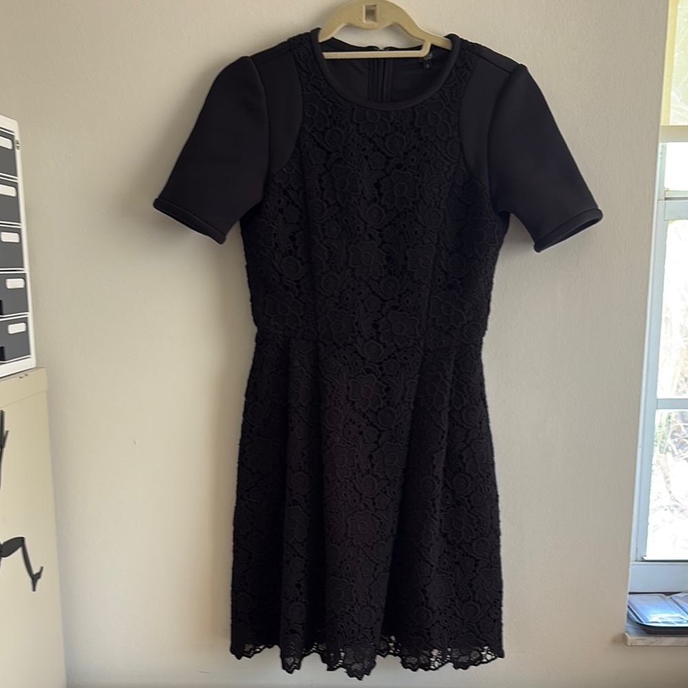 Tibi Black Sheath Mini Dress with Crew Neck